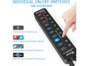 Apanage Powered Usb 3.0 Hub, 11 Ports Usb Hub Splitter (7 High Speed Data Transfer Ports + 4 Smart Charging Ports) With Individual On/off Switches And 48w Power Adapter For Mac Pro/mini, Pc, Hdd, Disk