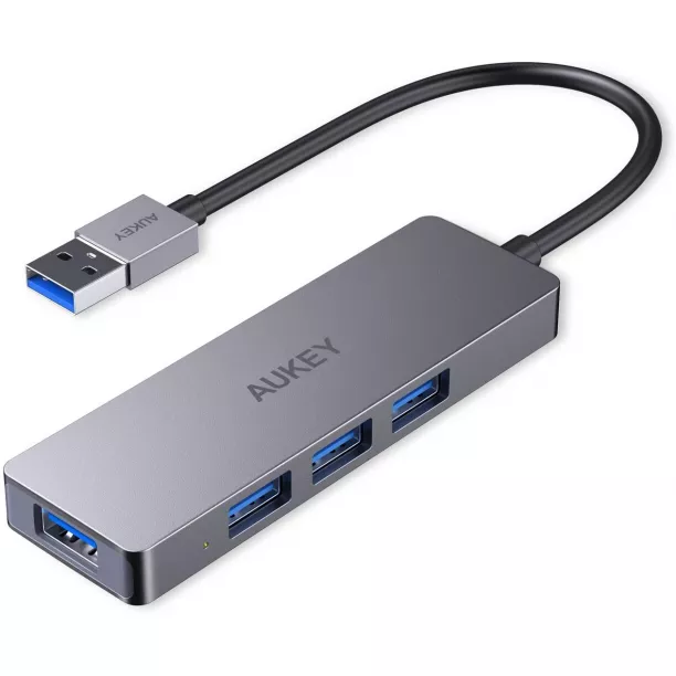 Aukey Usb 3.0 Hub Ultra Slim 4-port Usb Hub In Aluminum Compatible With Mac Pro/mini, Microsoft Surface Pro, Dell Xps 15, And More