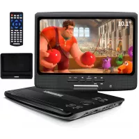 HDJUNTUNKOR Portable DVD Player 12.5" with 10.1" HD Swivel Display Screen, 5 Hour Rechargeable Battery, Support CD/DVD/SD Card/USB, Car Headrest Case, Car Charger, Unique Extra Button Design
