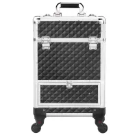 Yaheetech Rolling Makeup Train Case Aluminum Cosmetic Case Wheel Barber Case Salon Lockable Travel Trolley with Sliding Drawers Removable Divider Black