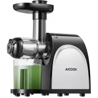 Juicer, Aicook Slow Masticating Juicer, Cold Press Juicer Machine Easy to Clean, Higher Juicer Yield and Drier Pulp, Juice Extractor with Quiet Motor and Reverse Function, BPA-Free, with Recipes