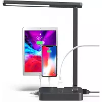 COZOO LED Desk Lamp with 3 USB Charging Ports and 2 AC Outlets,3 Color Temperatures & 3 Brightness Levels, Touch/Memory/Timer Function,10W Eye Protection Foldable Reading Light,Black