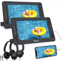 NAVISKAUTO 10.5" Dual Screen Portable DVD Player for Car with HDMI Input, Headrest Video Player with Headphones and Mounting Bracket, 5-Hour Rechargeable Battery