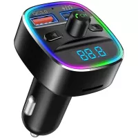 Nulaxy Bluetooth FM Transmitter for Car, QC3.0 & 7 Colors LED Backlit Car Radio Bluetooth Adapter Music Player Hands Free Car Kit with SD Card Slot, Supports USB Flash Drive - NX10 (Black)