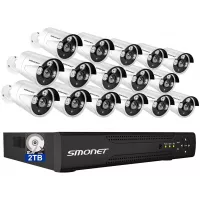 SMONET 5MP Lite Security Camera System,Surveillance Camera System Outdoor,16X1920TVL IP66 Weatherproof Home CCTV Cameras,DVR Kits with Night Vision,Remote View,Smart Playback