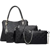 Women's Pu Leather Tote Purse and Handbags Set Satchel Shoulder Crossbody Bag 4pcs Clutch Wallets for Ladies