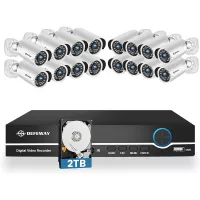 DEFEWAY H.265+ 16 Channel Security Camera System, 5MP Lite 5-in-1 Home Security Camera System (2TB Hard Drive Included),16pcs 1080P Indoor Outdoor Security Camera