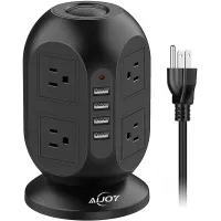 AiJoy Surge Protector Power Strip Tower 8 AC Outlet 3.1A 4 USB Ports for Fast Charging with Extension Cord 10FT