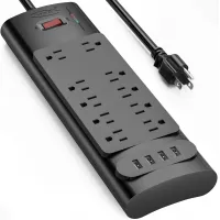 Power Strip, bototek Surge Protector with 10 AC Outlets and 4 USB Charging Ports,1875W/15A, 2100 Joules, 6 Feet Long Extension Cord for Smartphone Tablets Home,Office, Hotel- Black