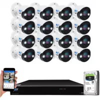 GW Security 16 Channel 8 Megapixel AI Recognition/Person/Vehicle Detection 4K Security Camera System, 16 UHD 2160P 4K 2-Way Audio Floodlight Color Night Vision IP PoE Bullet Cameras