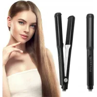 MANLI Ceramic Flat Iron Hair Straightener 2 in 1 Titanium Steam Small Flat Iron Professional Straightening & Curling for All Hair Styling, Temp Setting and Auto Shut Off Memory Function(Black)