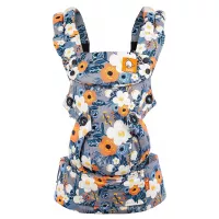 Baby Tula Explore Baby Carrier 7 – 45 lb, Adjustable Newborn to Toddler Carrier, Multiple Ergonomic Positions, Front and Back Carry, Easy-to-Use, Lightweight – French Marigold, Blue-Gray Floral