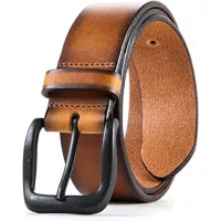 Lebrutt Genuine Men's Leather Belt, Italian Full Grain Leather, Casual Jeans Leather Belts for Men, Hand Made in Canada