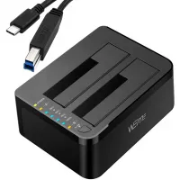 WEme USB C 3.0 to SATA External Hard Drive Dock Docking Station, SSD HDD Disk Duplicator Cloner for Dual Bay 2.5 3.5 Inch SATA I II III, Support UASP and Auto Sleep and 2X 12TB, Black