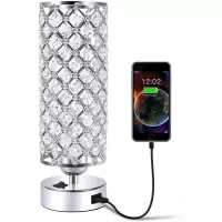 USB Crystal Table Desk Lamp with USB Port, Acaxin Elegant Bedside Light with Crystal Shade, Glam Lamps for Bedrooms, Decorative Lamp, Nightstand Lamp for Bedroom/Living Room/Dressing Room