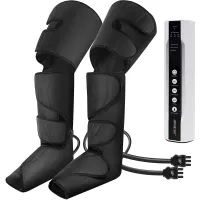 CINCOM Leg Air Compression Massager for Foot Calf Thigh Upgrade Leg Wraps with Portable Handheld Controller and 2 Extensions- 3 Modes & 3 Intensities (Black)