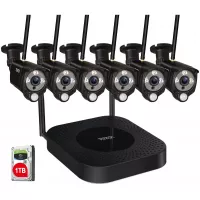 2 Way Audio] Tonton 1080P Full HD Security Camera System Wireless,8CH NVR Recorder with 1TB HDD and 6PCS 2MP Outdoor Indoor Bullet Cameras with PIR Sensor,Plug and Play,Easy Installation(Black)