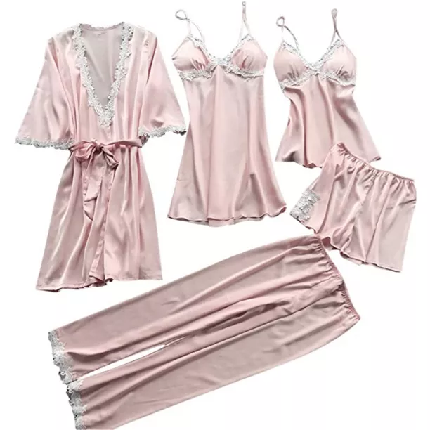 Klfgj Women 5pc Sexy Lace Lingerie Sets,printed Nightwear Ladies Under..