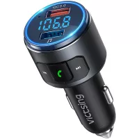 VicTsing (Upgraded Version) V5.0 Bluetooth FM Transmitter for Car, QC3.0 & LED Backlit Wireless Bluetooth FM Radio Adapter Music Player/Car Kit with Hands-Free Calls, Siri Google Assistant