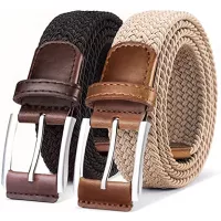 Belt for Men 2Units,Woven Stretch Braided Belt Gift-boxed Golf Casual Pants Jeans Belts,Width 1 3/8"