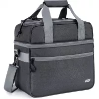 MIER Double Compartment Cooler Bag Large Insulated Bag for Lunch, Picnic, Beach, Grocery, Kayak, Travel, Camping, Silver Grey