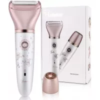 Electric Razor for Women, Tencoz Hair Removal for Women 2 in 1 Wet & Dry Painless Rechargeable for Legs Underarms and Bikini Pop-Up Trimmer 2 Changeable Trimmer Heads (Rose Gold)
