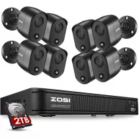 ZOSI 2K 5MP Home Security Camera System Outdoor Indoor, H.265+ CCTV DVR Recorder with Hard Drive 2TB and 8 x 2K(5MP) Surveillance Bullet Camera with PIR Motion Sensor (Heat and Motion), Remote Access