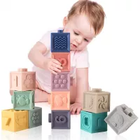 MIXI Baby Toys Blocks, Soft Blocks for Babies 6 Month Baby Toys Teething Toys Infant Toys Baby Building Blocks Montessori Developmental Toys with Numbers Animals Shapes for Baby 6 Months and Up 12PCS