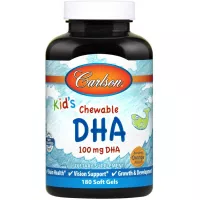 Carlson - Kid's Chewable DHA, 100 mg DHA, Brain Health, Vision Function, Growth & Development, Orange, 180 Chewable Softgels