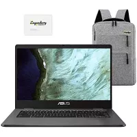 2020 ASUS 14" Lightweight Chromebook, Intel Celeron N3350 Processor, 4GB RAM, 32GB eMMC Storage, Webcam, WiFi, Chrome OS (Google Classroom or Zoom Compatible) Grey /Legendary Accessories