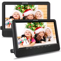 WONNIE 10.5'' Car Dual DVD Player Portable Kids Headrest CD Players, Two Mounting Brackets Built-in 5 Hours Rechargeable Battery Great for Family Travel (1 Player+1 Monitor)