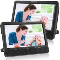 WONNIE 10'' Dual Car DVD Player Portable Headrest CD Players for Kids with 2 Mounting Brackets Built-in 5 Hours Rechargeable Battery Great for Family Travel ( 1 Player+1 Monitor )