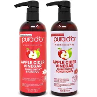 PURA D'OR Apple Cider Vinegar Thin2Thick Set Shampoo Conditioner for Regrowth, Hair Loss, Clarifying, Detox (2 x 16oz) Biotin, Keratin, Caffeine, Castor Oil, All Hair Type, Men/Women, Packaging varies