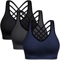 Padded Strappy Sports Bras for Women - Activewear Tops for Yoga Running Fitness