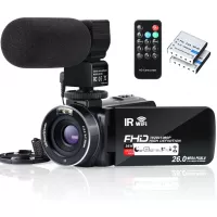 Video Camera Camcorder WiFi IR Night Vision FHD 1080P 30FPS YouTube Vlogging Camera Recorder 26MP 3.0'' Touch Screen 16X Digital Zoom Camcorder with Microphone,Remote and 2 Batteries