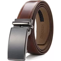 Chaoren Leather Ratchet Dress Belt 1 3/8 with Formal Slide Buckle, Adjustable Trim to Fit in Gift Box