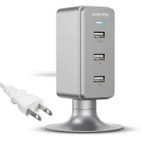Multiple USB Charger, Overtime 3.1A 3-Port Desktop Charger Charging Station Multi Port Fast Wall Charger Hub Compatible with iPhone, iPad, Samsung, LG, Nexus, HTC and More – Silver