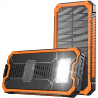 Portable Charger Power Bank 15000mAh, Elzle Solar Charger, Solar Power Bank Battery P ack, high Speed Charging Solar Phone Charger for iPhone, Samsung and More Orange