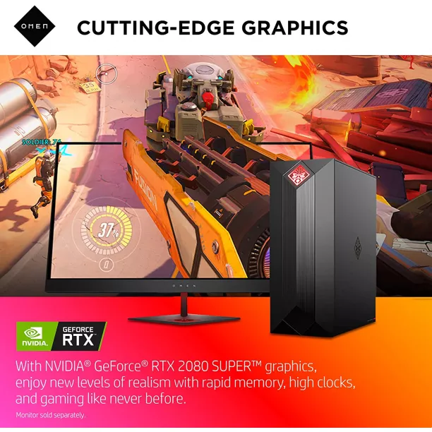 Omen by HP Obelisk Gaming Desktop Computer 9th Generation Intel Core i9 9900K Processor NVIDIA GeForce RTX 2080 SUPER 8 GB HyperX 32 GB RAM 1 TB SSD VR Ready Windows 10 Home 875 1023 Black