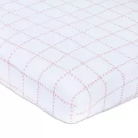 Petit Dreams Crib Sheet Jersey Knit Cotton for Baby Girl Fits Standard Size Crib Mattresses Grid Lines, Pink