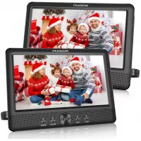 FANGOR 10.5 Dual DVD Player for Car Portable Headrest Video Players with 2 Mounting Brackets, 5 Hours Rechargeable Battery, Last Memory