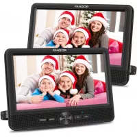 FANGOR 10’’ Dual Car DVD Player Portable Headrest CD Players with 2 Mounting Brackets, 5 Hours Rechargeable Battery, Last Memory, Free Regions, USB/SD Card Reader, AV Out&in ( 1 Player + 1 Screen )