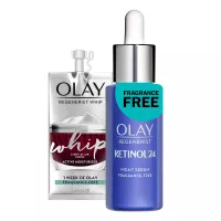 Olay Regenerist Retinol Face Serum, Retinol 24 Night Face Serum, 1.3oz + Whip Face Moisturizer Travel/Trial Gift Set