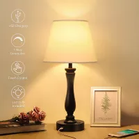 Touch Control Table Lamp Dimmable Bedside Lamp with USB Charging Port, Boncoo Nightstand Lamp Resin Table Lamp with A19 LED Bulb, Modern Desk Lamp Simple Night Light for Living Room Bedroom Guest Room