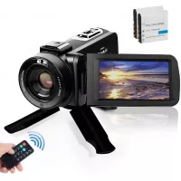 Video Camera Camcorder, Digital YouTube Vlogging Camera FHD 1080P 30FPS 24MP 16X Digital Zoom 3 Inch Touch Screen Video Recorder with Remote Control and Tripod, 2 Batteries