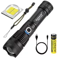 LED XHP70 Flashlight with Battery 5000 High Lumens Super Bright Waterproof Rechargeable Zoomable Torch Light for Camping, Hiking, Outdoor Activities