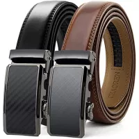 Chaoren Leather Ratchet Slide Belt 2 Pack with Click Buckle 1 1/4" in Gift Set Box - Adjustable Trim to Fit