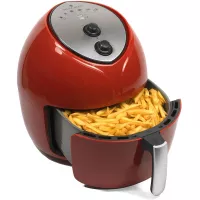 Paula Deen 9.5 QT (1700 Watt) Family-Sized Air Fryer, Rapid Air Circulation System, Single Basket System, Ceramic Non-Stick Coating, Simple Knob Controls, 50 Recipes, 1-Year Warranty (Red)