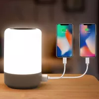 Table Lamp Touch Night Light - 4 Quickly Charge USB Port Bedside Lamps with Dimming Warm White Light 13 Colors RGB Table Lamp for Bedroom Living Room Office Hallways (White)
