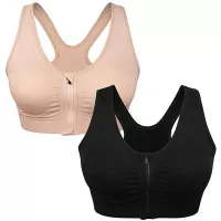 Women's Zip Front Sports Bra Wireless Post-Surgery Bra Active Yoga Sports Bras